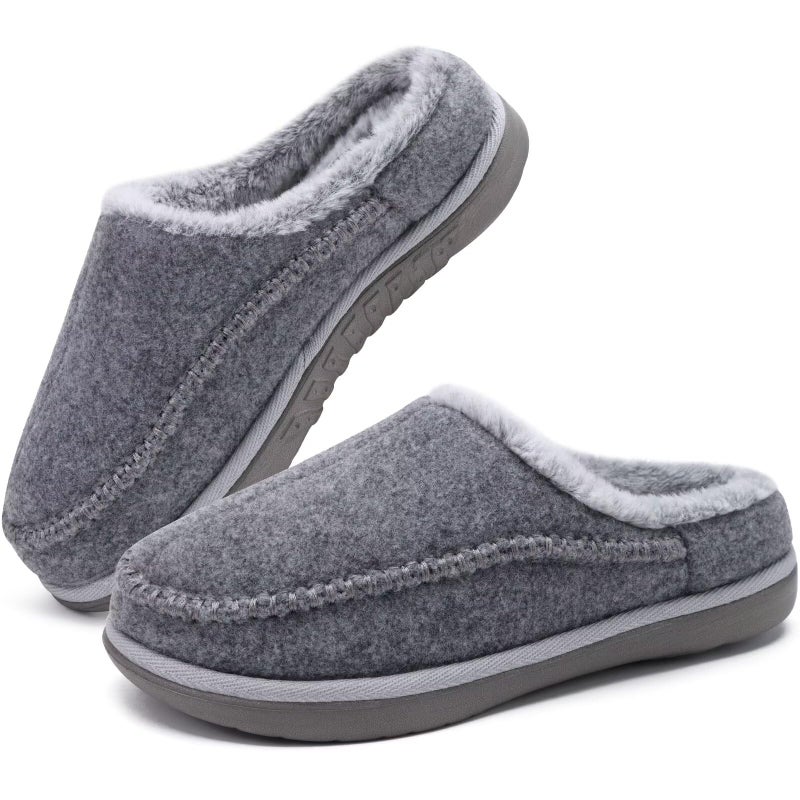 KuaiLu Mens Comfort Memory Foam Moccasin Slippers Slip On House Shoes Warm Plush Fleece Lind With Indoor/Outdoor Rubber Sole Grey Size 6 - Image 3